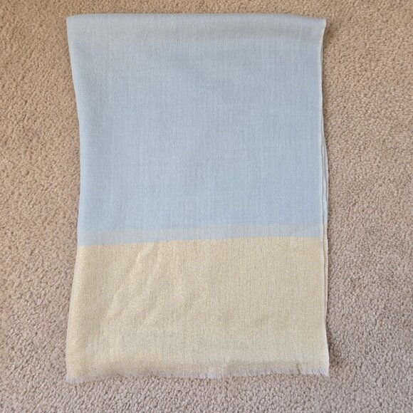 NWOT Cashmere Scarf GOLD & Blue - Picture 7 of 8